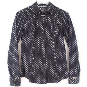 Express XS Button Down Long Sleeve Polka Dot Shirt Top Blouse